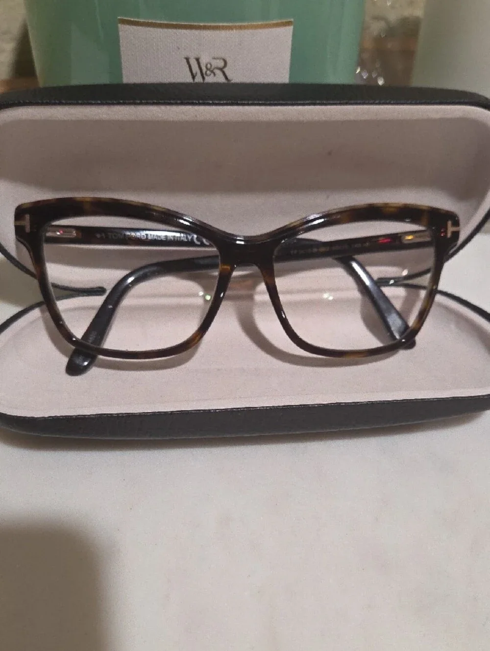 Tom Ford Dark Tortoise Eyeglass Arm with White Logo